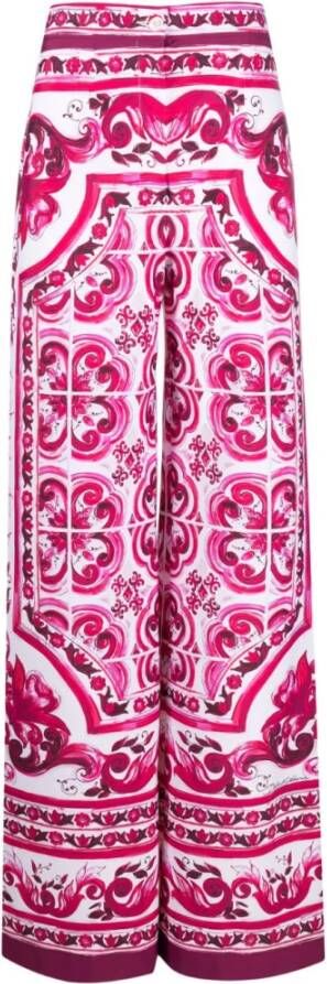Dolce & Gabbana Wijde Pijp Majolica Print Broek Pink Dames