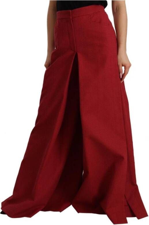 Dolce & Gabbana Luxe Rode Broek met Hoge Taille en Wijde Pijpen Red Dames