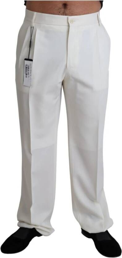 Dolce & Gabbana White Virgin Wool Dress Formal Trouser Pants Wit Heren
