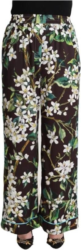 Dolce & Gabbana Zwarte Lily Print Wijde Broek Black Dames