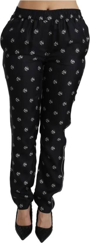 Dolce & Gabbana Printed Mid Waist Skinny Silk Pants Zwart Dames