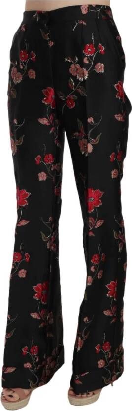 Dolce & Gabbana Floral Print Black Boot Cut Trouser Pants Zwart Dames