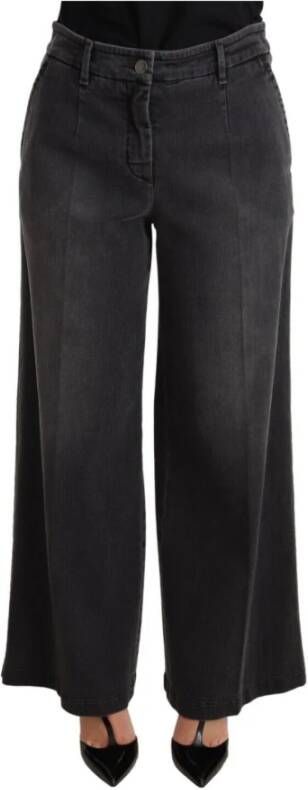 Dolce & Gabbana Grijze Gewassen Wide Leg Denim Jeans Gray Dames