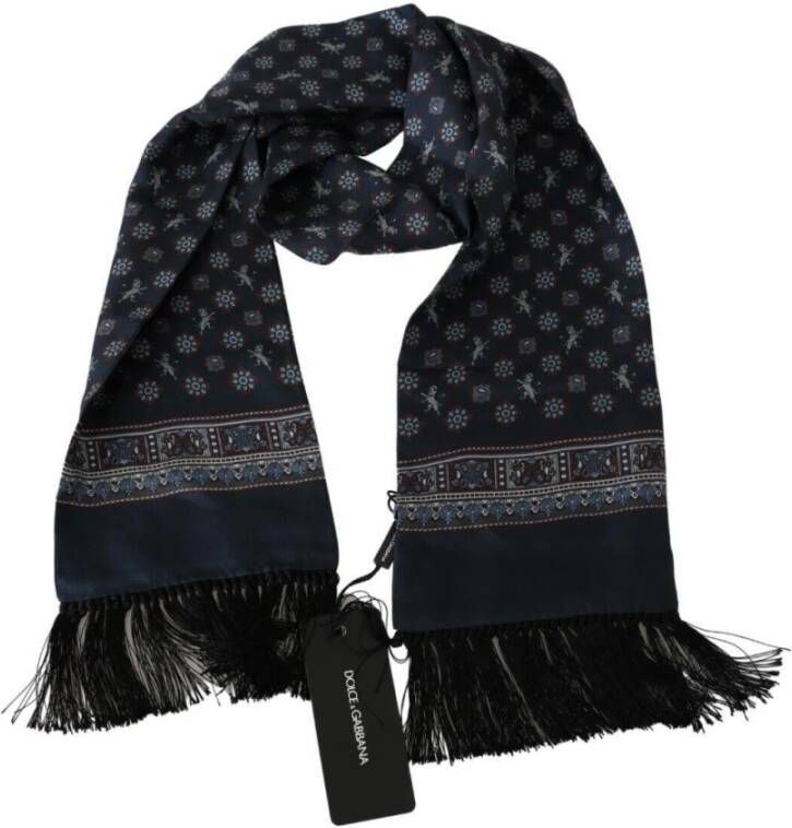 Dolce & Gabbana Luxe Zijden Sjaal met Uniek Patroon en Franjes Blue Heren