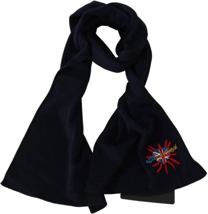 Dolce & Gabbana Blue #DGLovesLondon Wrap Shawl Wool Scarf Blauw Unisex