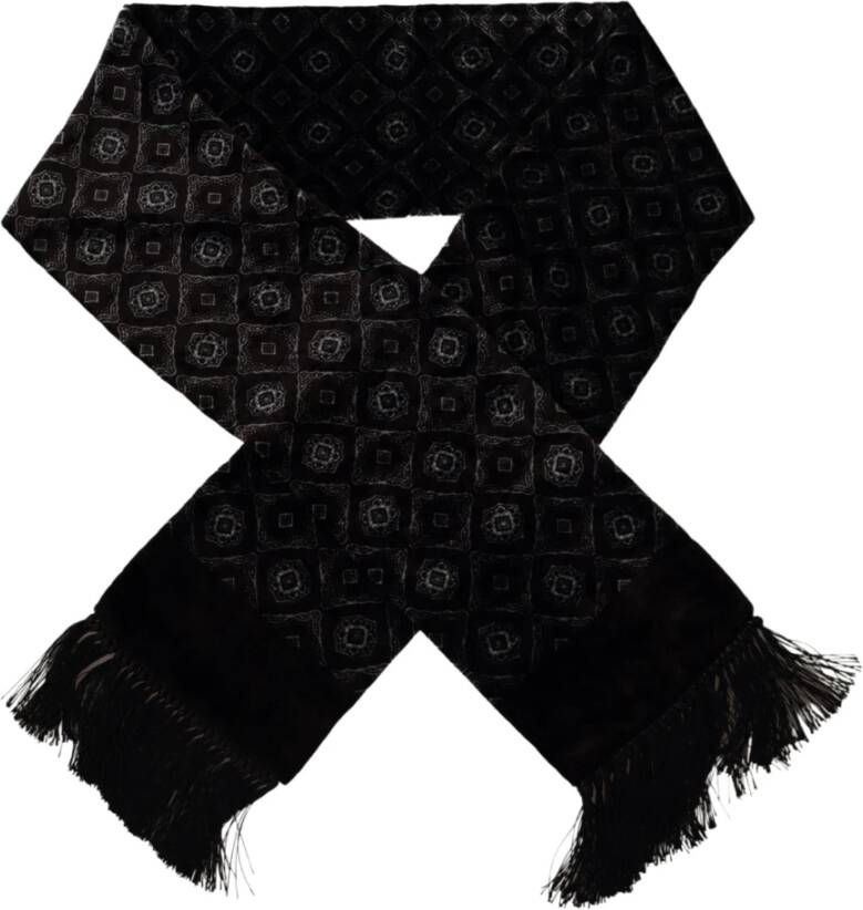 Dolce & Gabbana Bruin Velvet Geometrisch Shawl Franje Sjaal Brown Unisex