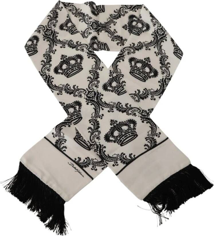 Dolce & Gabbana Witte Zijden Koninklijke Kroon Heren Wrap Sjaal Franje Sjaal White Dames