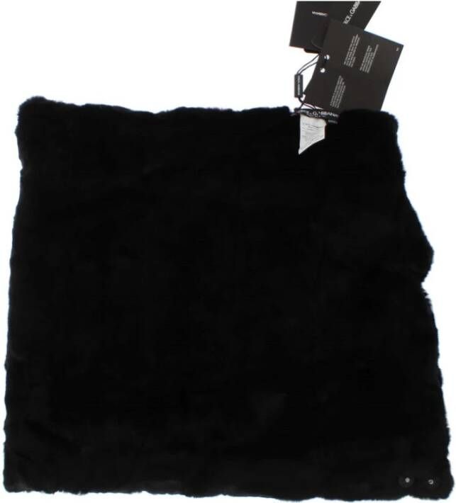 Dolce & Gabbana Black Weasel Fur Crochet Hood Scarf Hat Black Unisex