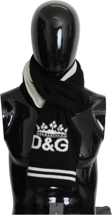 Dolce & Gabbana Tweekleurige Cashmere Gebreide Sjaal met Kroon Monogram Black Heren