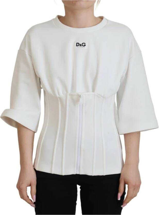 Dolce & Gabbana Wit Korset Stretch Katoenen Top T-shirt White Dames