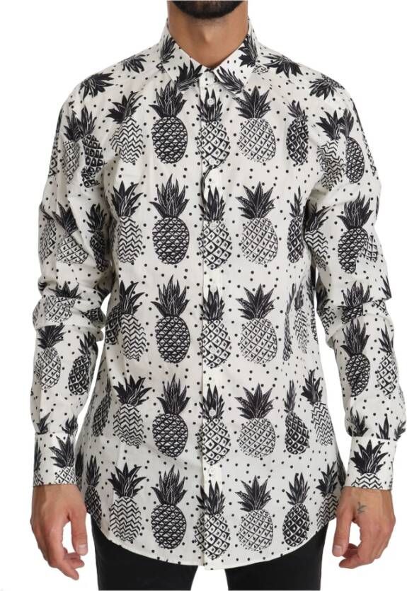Dolce & Gabbana White Pineapple Cotton Top Overhemd Wit Heren