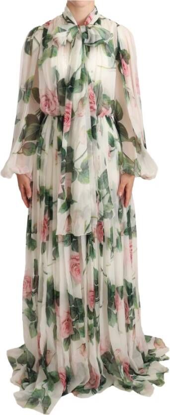 Dolce & Gabbana Witte bloemenrozen zijden maxi jurkjurk Wit Dames