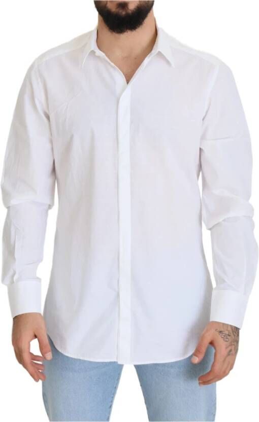 Dolce & Gabbana Witte Katoenen Slim Fit Formeel Jurk Shirt White Heren