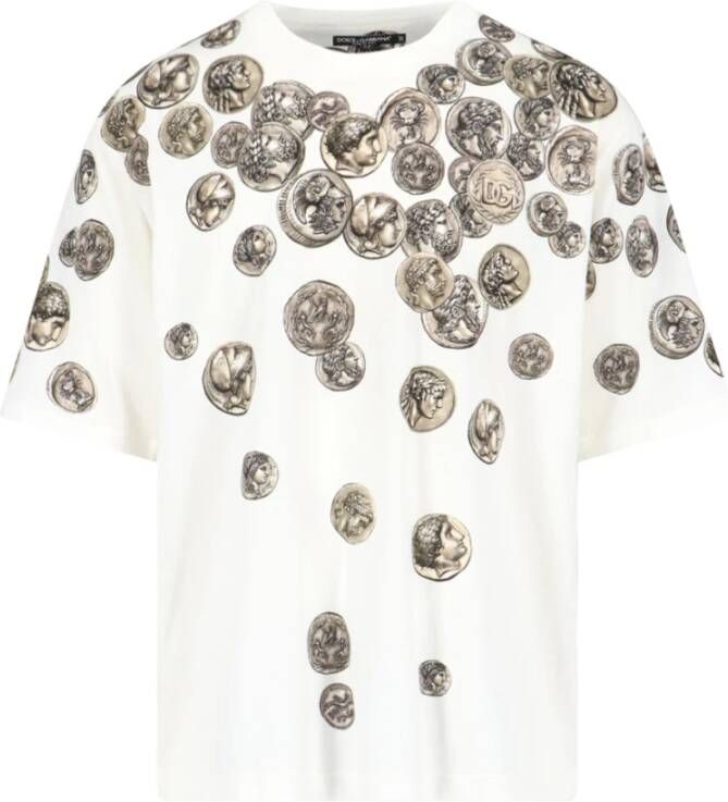 Dolce & Gabbana Beige Katoenen Grafisch Print T-Shirt Oversize Fit Beige Heren