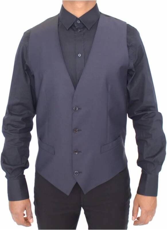Dolce & Gabbana Wool Formeel Vest Gilet Jacket Blauw Heren