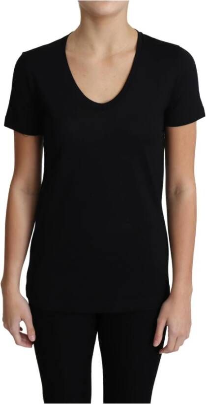 Dolce & Gabbana Black Wool Round Neck Short Sleeves T-shirt Zwart Dames