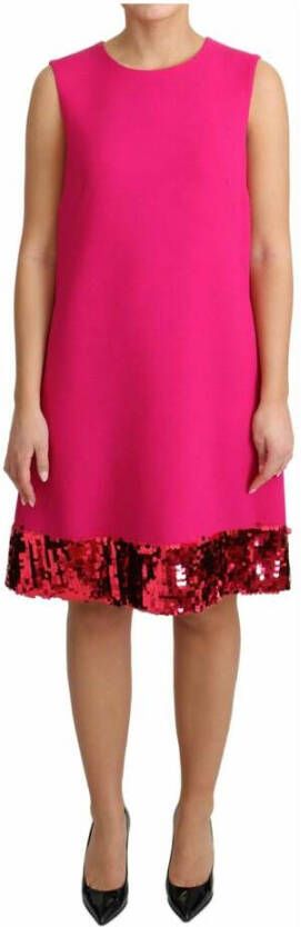 Dolce & Gabbana Fuchsia Wol Paillet Shift Mouwloze Jurk Pink Dames