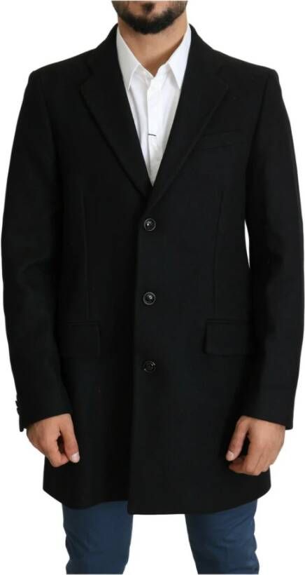 Dolce & Gabbana Wool Single Breasted Long Coat Jacket Zwart