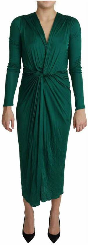 Dolce & Gabbana Groene Aansluitende Silhouet Midi Viscose Jurk Green Dames