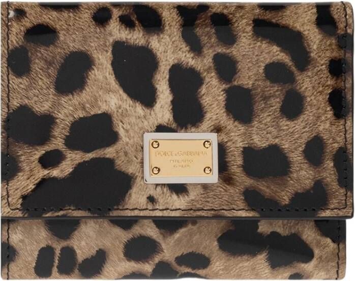 Dolce & Gabbana Leopard Print Bi Fold Portemonnee Brown Dames