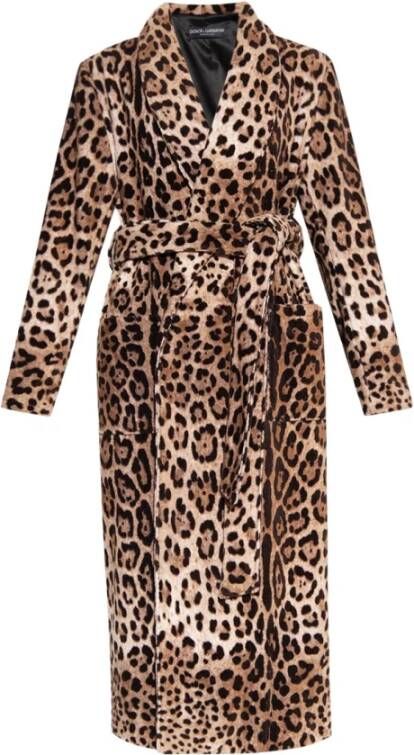 Dolce & Gabbana Luipaardprint Zelfbindende Jas Brown Dames