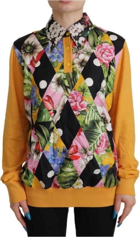 Dolce & Gabbana Yellow Patchwork Pullover Collared Sweater Geel Dames
