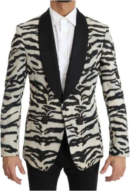 Dolce & Gabbana Black White Zebra Slim Fit Formal Blazer Zwart Heren