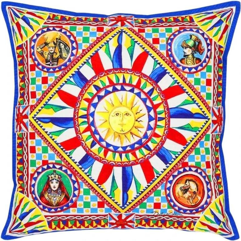 Dolce & Gabbana Multikleur Grafisch Vierkant Katoenen Kussen Multicolor Unisex