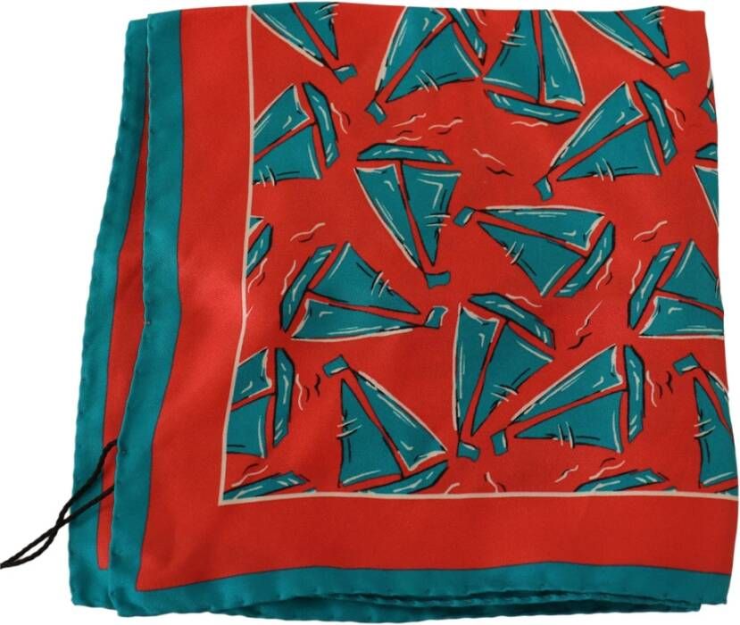 Dolce & Gabbana Orange Boat Print Silk Square Handkerchief Scarf Oranje Unisex