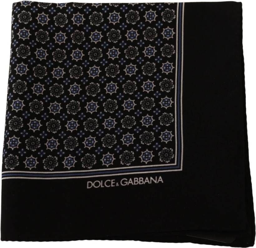 Dolce & Gabbana Black Patterned Square Men Handkerchief Scarf Zwart Heren
