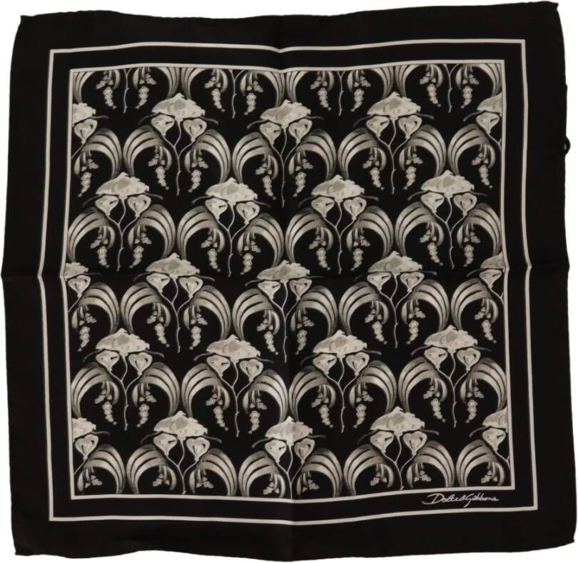Dolce & Gabbana Black Floral Silk Square Handkerchief Scarf Black Heren
