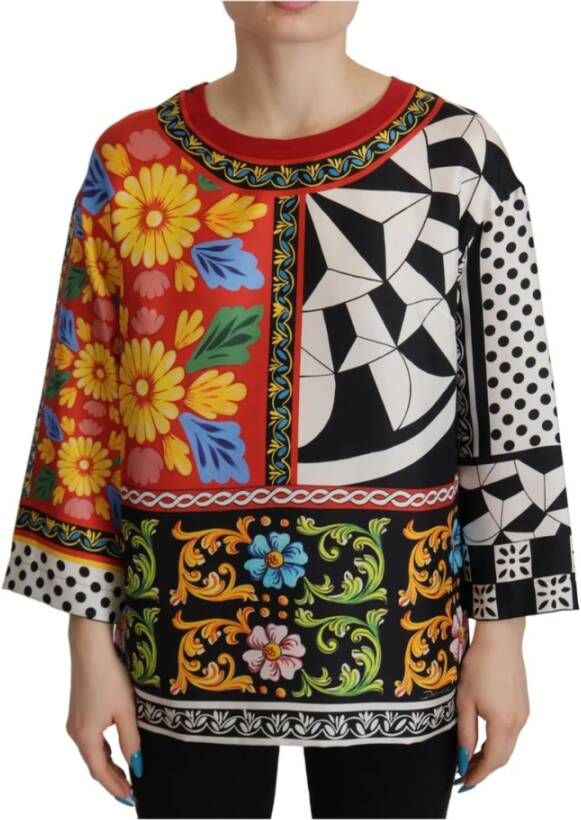 Dolce & Gabbana Multicolor Bedrukte Barok Zijden Blouse Multicolor Dames