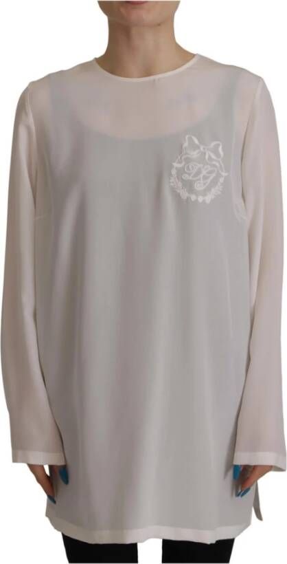 Dolce & Gabbana Zijden blouse met geborduurd logo Wit Dames