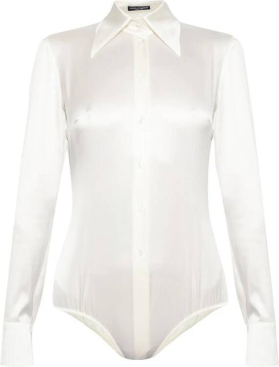Dolce & Gabbana Zijden Bodysuit Shirt met Lange Mouwen Beige Dames