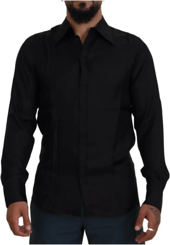 Dolce & Gabbana Zwarte Zijden Lange Mouwen Formeel Overhemd Black Heren