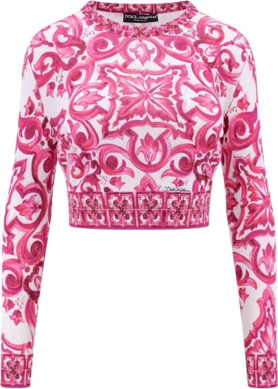 Dolce & Gabbana Zijden Maiolica Print Crop Top Roze Dames