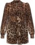 Dolce & Gabbana Luipaardprint Zijden Blouse met Gerimpelde Details Brown Dames - Thumbnail 1