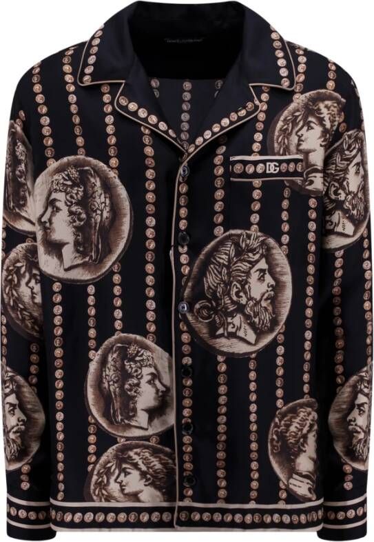 Dolce & Gabbana Zijden shirt met muntenprint Zwart Heren