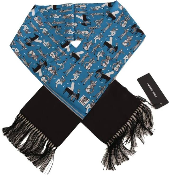 Dolce & Gabbana Blauwe Zijden Muziekprint Sjaal Blue Heren