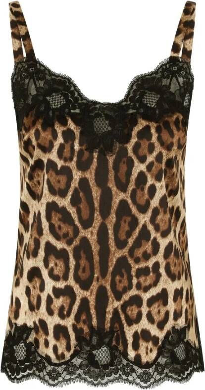 Dolce & Gabbana Zijden top met dierenprint Bruin Dames