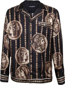 Dolce & Gabbana Zijden twill overhemd met muntprint Zwart Heren