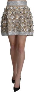 Dolce & Gabbana Zilveren zijden kristal hoge taille minirok Grijs Dames