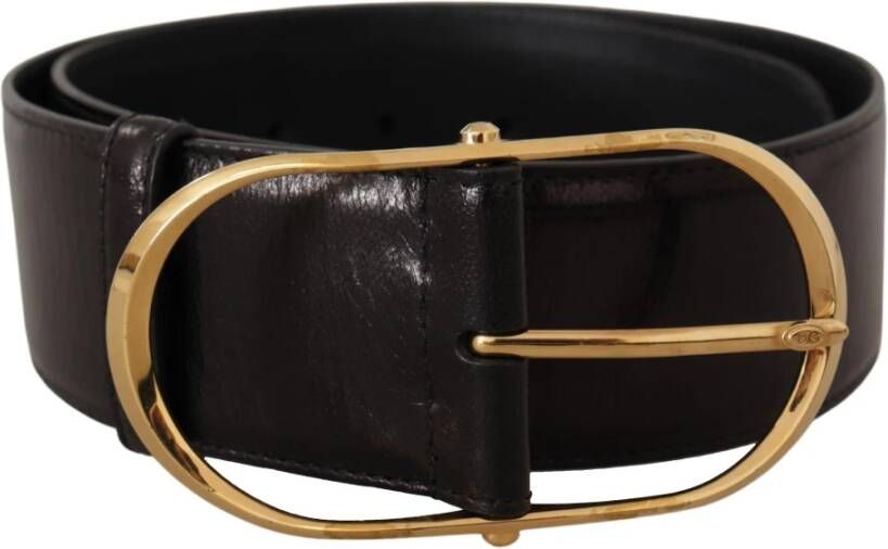 Dolce & Gabbana Zwart Breed Leren Goudkleurige Metalen Ovale Gesp Riem voor Zwart Unisex