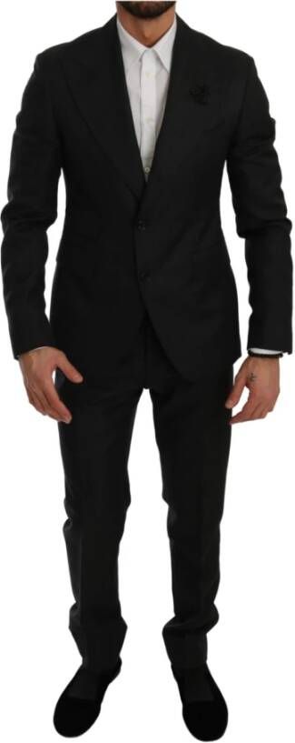 Dolce & Gabbana Black Crystal Bee Slim Fit 2 Piece Suit Zwart Heren