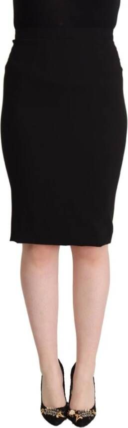 Dolce & Gabbana Black High Waist Knee Length Pencil Cut Skirt Zwart Dames