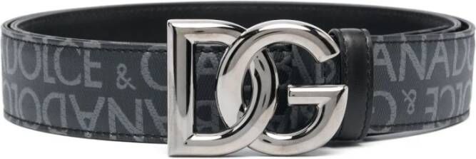 Dolce & Gabbana Zwart Jacquard Stoffen Riem met DG Gesp Zwart Heren
