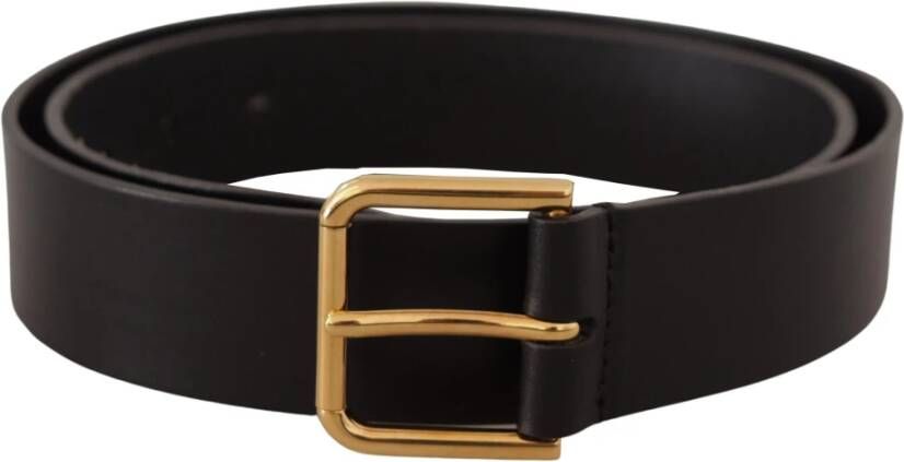 Dolce & Gabbana Zwart kalfsleren riem met goudkleurig logo Zwart Unisex