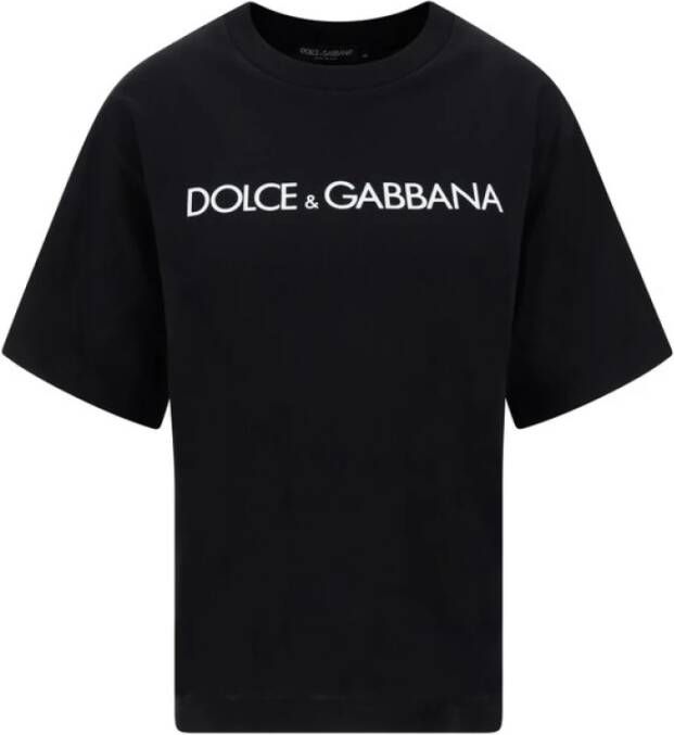 Dolce & Gabbana Zwart Katoenen Logo Print T-shirt Zwart Dames