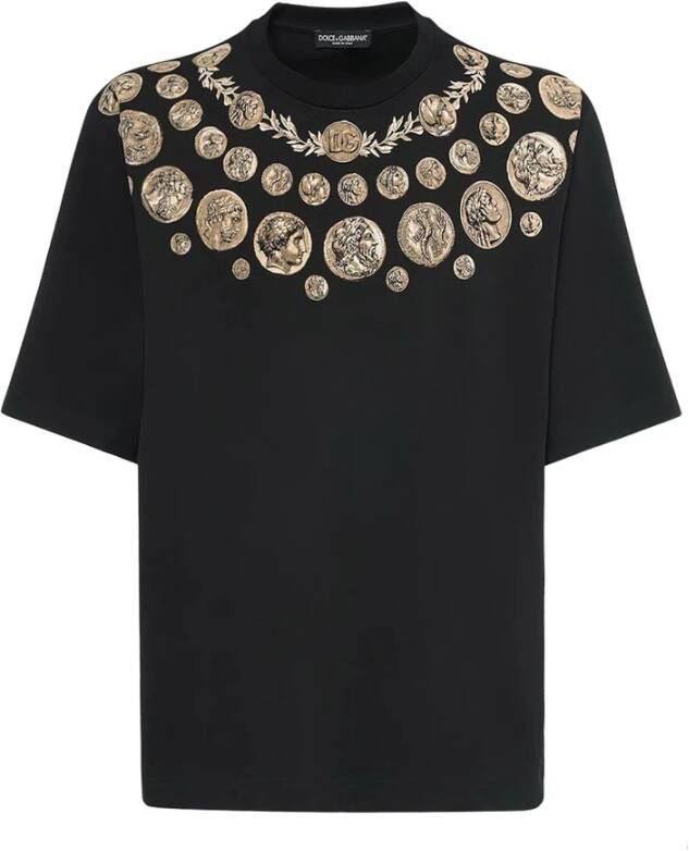 Dolce & Gabbana Zwart Katoenen T-Shirt met Muntenprint Zwart Heren