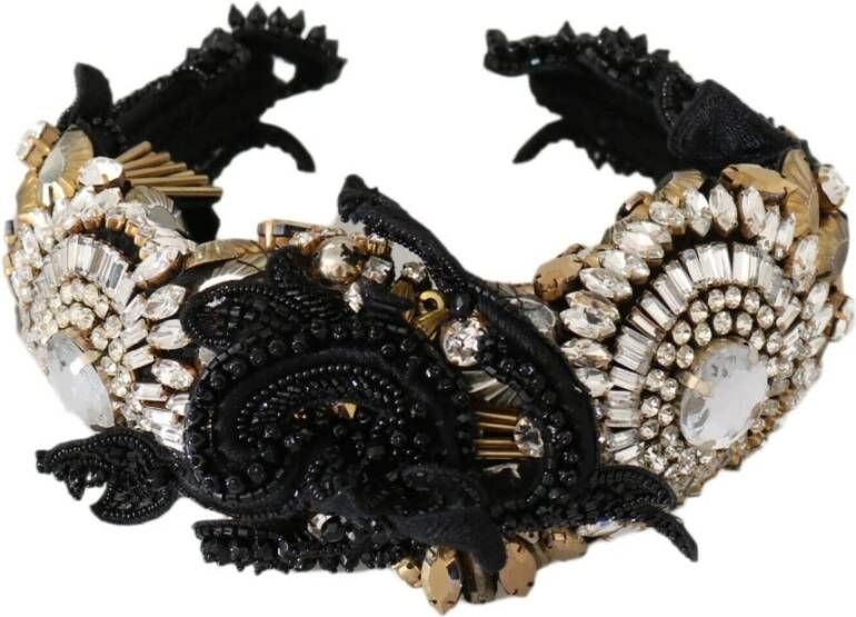 Dolce & Gabbana Luxe Zwarte Zijden Kristallen Diadeem Hoofdband Black Dames